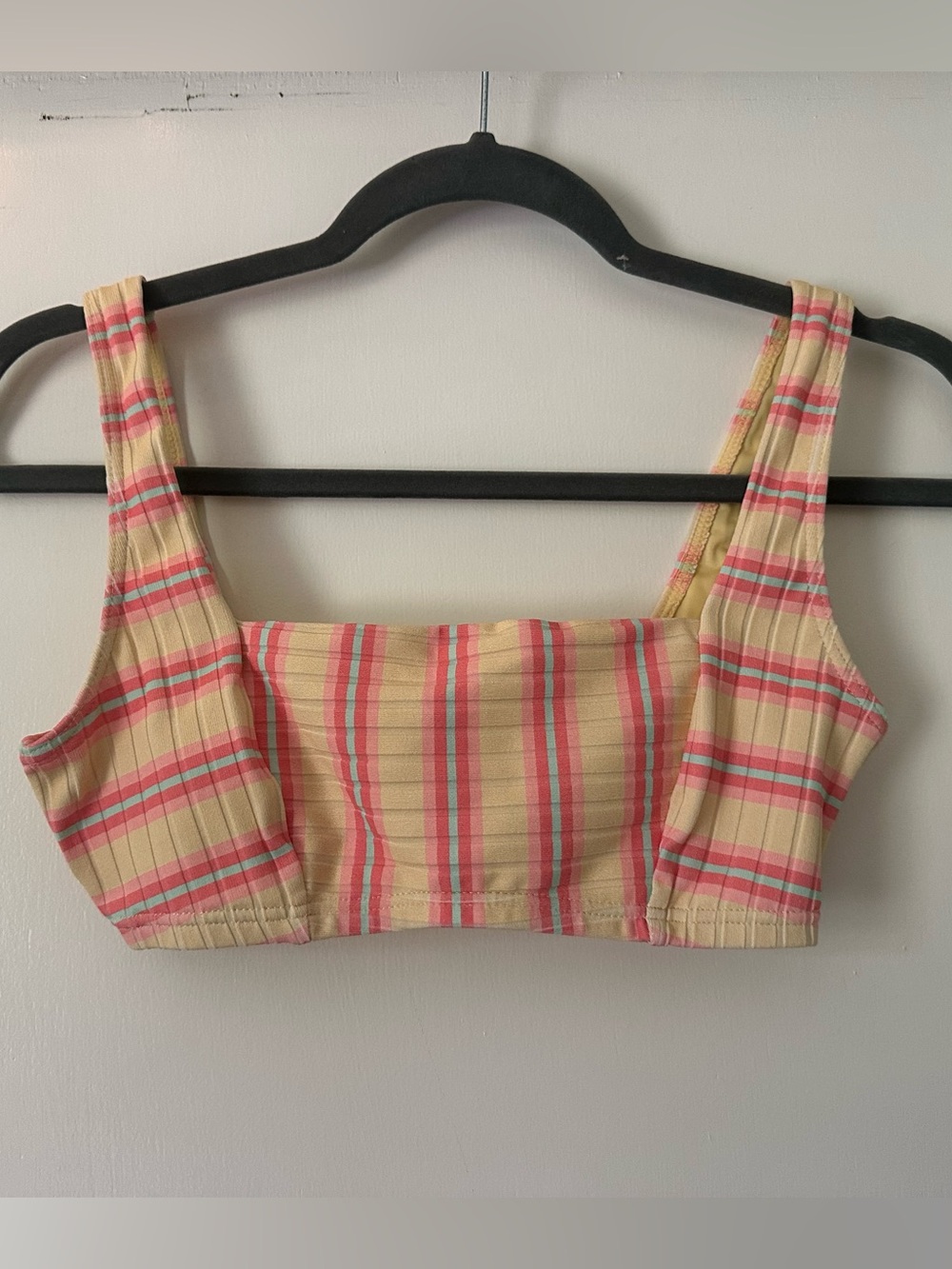 Billabong Yellow Plaid Bikini Top with Pink and Blue Stripes